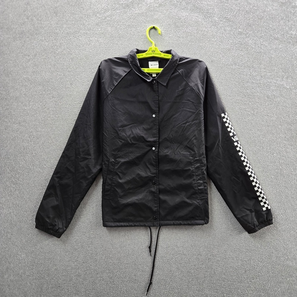 Vans Women Jacket L Black Coach Windbreaker Activewear Snap Button